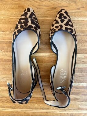 Franco Sarto Leopard Print Pointed Ankle Strap Flats